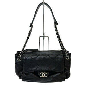 CHANEL Matelasse One Shoulder Hobo Chain Bag circa Lambskin Black